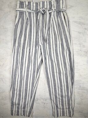 Madewell Linen Paperbag Pants Striped Tie Waist Cropped Size 4